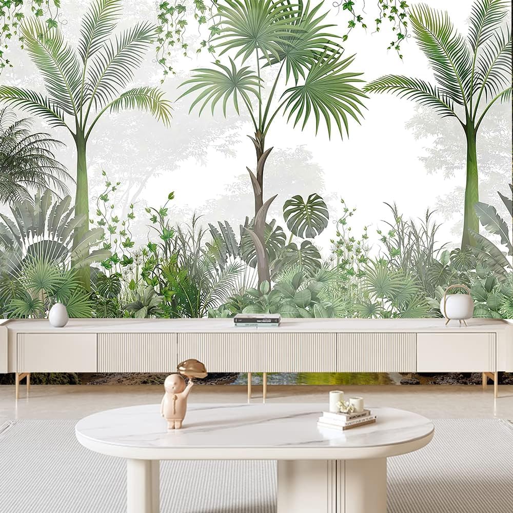 Tropical Green Plant Tapestry: Palm Leaf and Rainforest Jungle Wall Art for Bedroom, Bedroom or Office Decoration At Home.