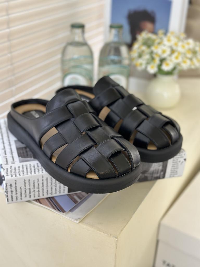 Modische weiche Leder-Halbschuhe Damen 2024 Sommer Neu Designer Vintage Gewebt Hohl Dicke Sohle Mueller Schuhe für Damen