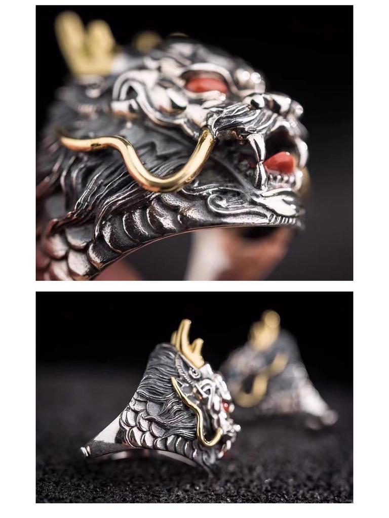 Męski Modny Retro Pierścień Boskiego Smoka – Ręcznie Robiony, Luksusowy Dodatek na Palec Wskazujący