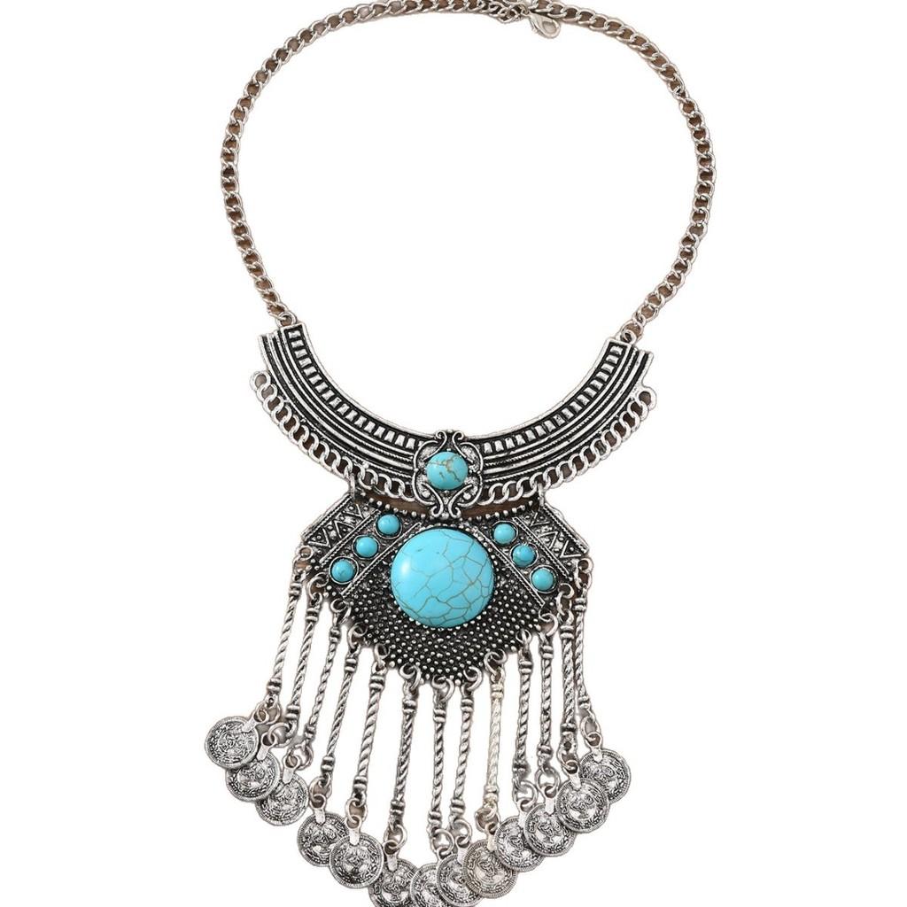 

Геометрическое этническое ожерелье, кулон из цинкового сплава с цепочкой из бусин для бохо-украшений