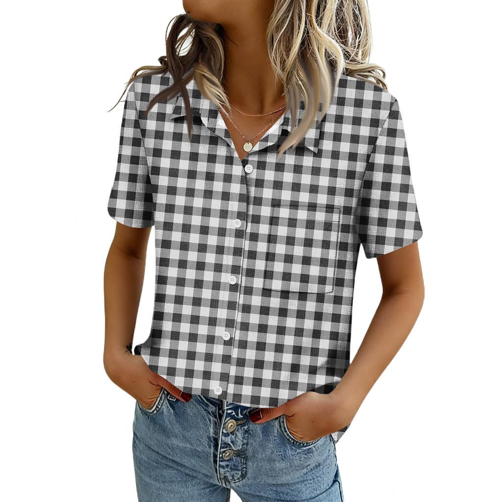 Blusas para Mujer de Manga Corta Camisas con Botones Tops de Trabajo Casual Elegante Ropa de Verano Primavera