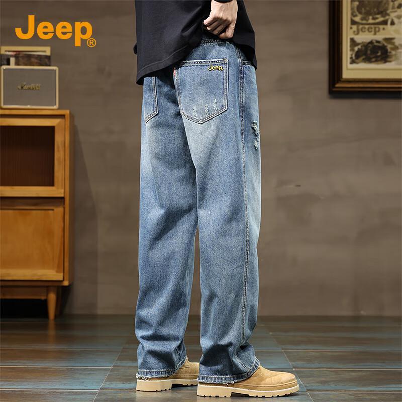 Jeep Men's American High Street Loose Fit Washed Straight Leg Jeans