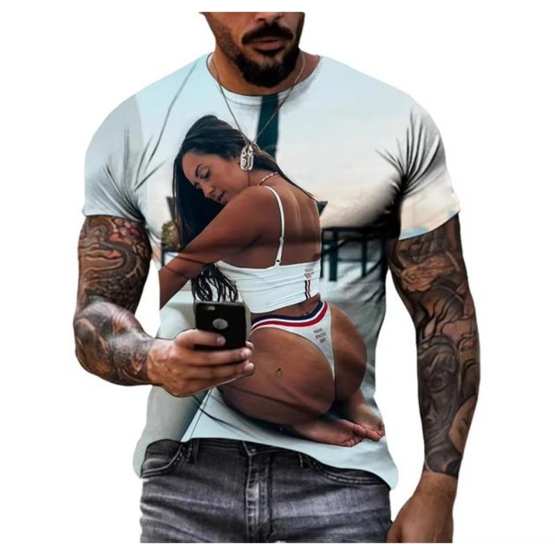 Summer Creative Sexy Beauty 3d Printed T-shirt Fashion Men's Oversized Crew Neck Casual Short-sleeved Shirt