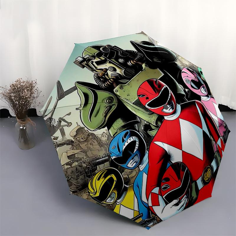 1pc Power Rangers Automatic Opening Folding Umbrella, 3-Fold Design, 8-Bone Iron Frame Outdoor Umbrella, Ideal Gift for Fans, Travelers, Everyday Use,