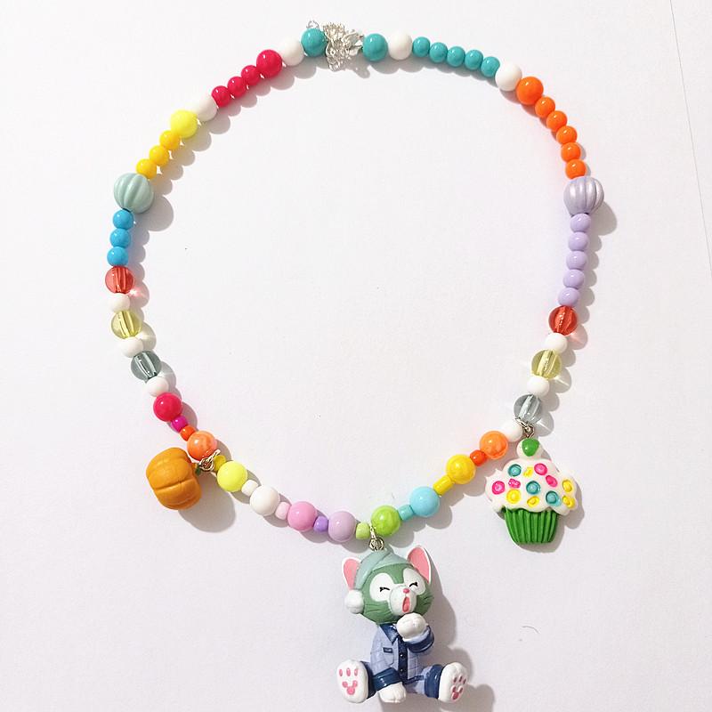 Colorful Cartoon Beaded Choker Necklace for Children Featuring Duffy Bear, ShellieMay, and StellaLou with Painter Hat.