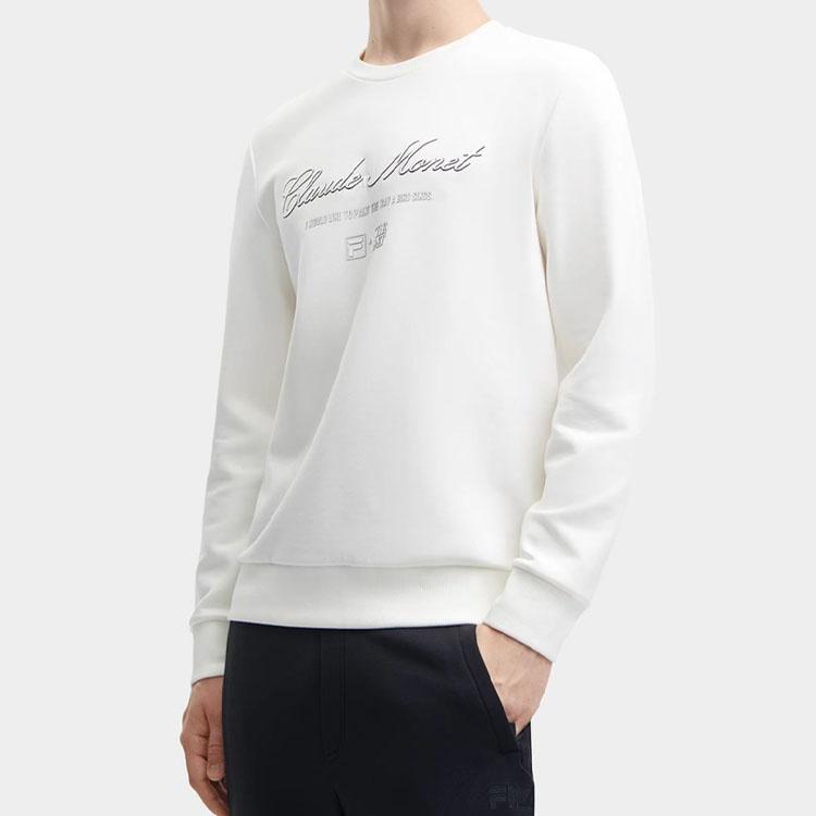 FILA 2023 Autumn New Knit Pullover Casual Sports Solid Color Sweatshirt Men sweatshirt Cloud-Mushroom-White F11M348203F-WT