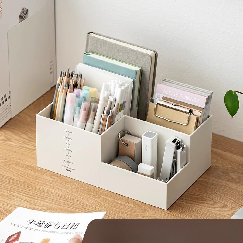 Simple Desktop Stationery Storage Box Desk Organizer Office Table Storage Box Plastic Compartment Notebook Pen Holders Organizer