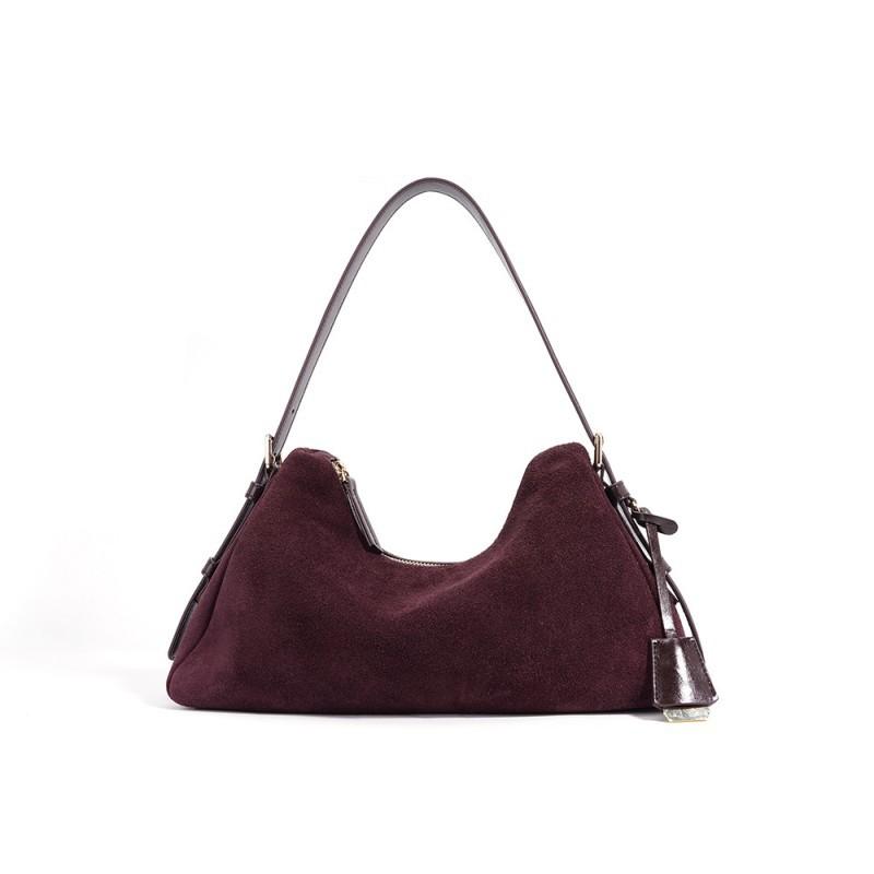 

Frosted Cowhide Armpit Bag Retro Fashion Handbag Large Capacity Shoulder Crossbody Pillow 33x11x18cm бордовий
