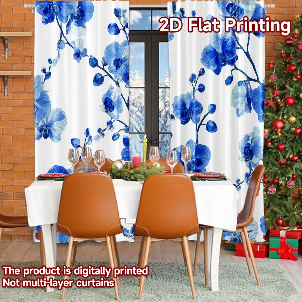 Set Of 2 Flat Printing Curtains Without Rod Floral Symphony Christmas Festival Creative Polyester Easy Install Curtain Made
