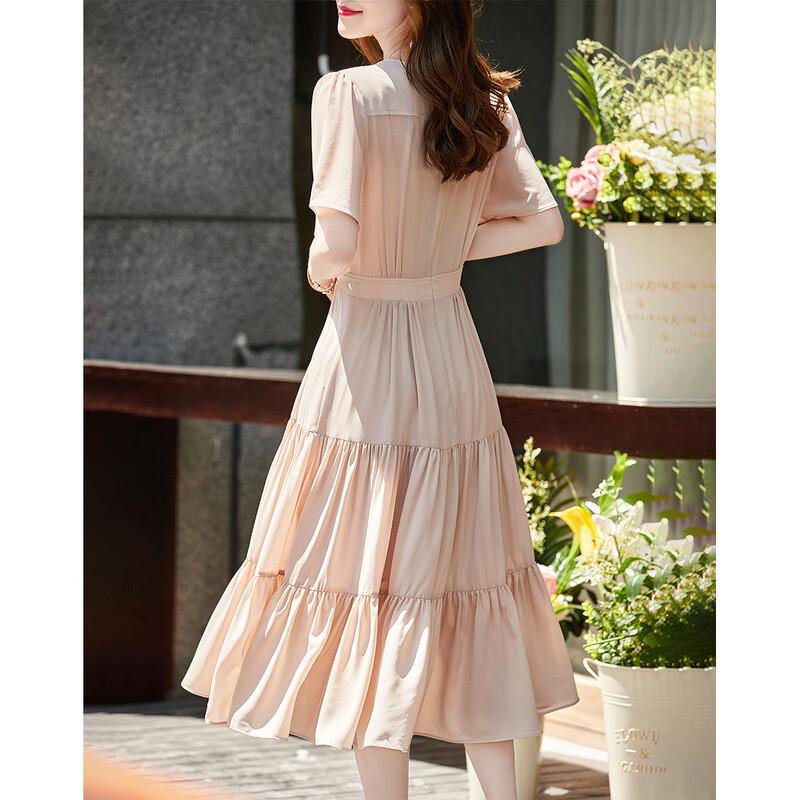DeMana V-Neck A-Line Pleated Short Sleeve Dress