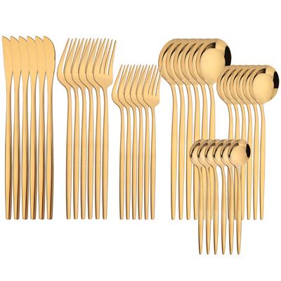 36Pcs Gold Dinnerware Cutlery Set Knife Dessert Fork Coffee Spoon Tableware Western Stainless Steel Flatware Kitchen Silverware