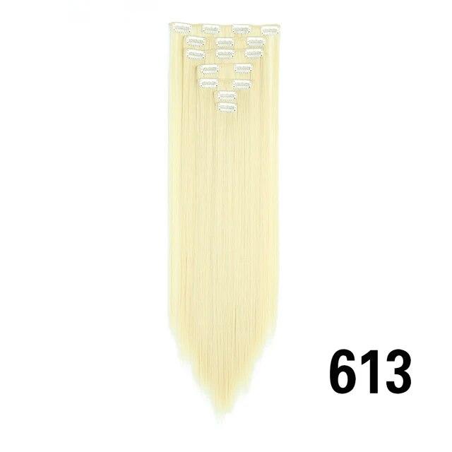 Długie kręcone klipsy do przedłużania włosów 16 klipsów syntetyczne naturalne kawałki włosów dla kobiet 7 sztuk/zestaw 24 cale Ombre blond czerwony czarny sztuczne włosy