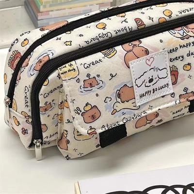 Astuccio portapenne portatile carino a forma di capibara, borsa portaoggetti, borse per cosmetici, portamonete