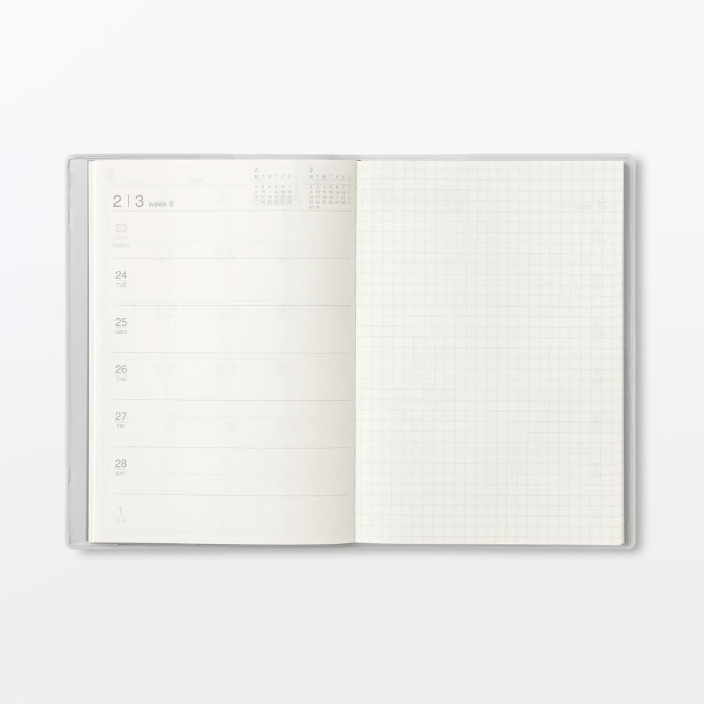 MUJI Monday March White 76418801 Monthly/Weekly Planner, Start, 2026, B6, Gray,