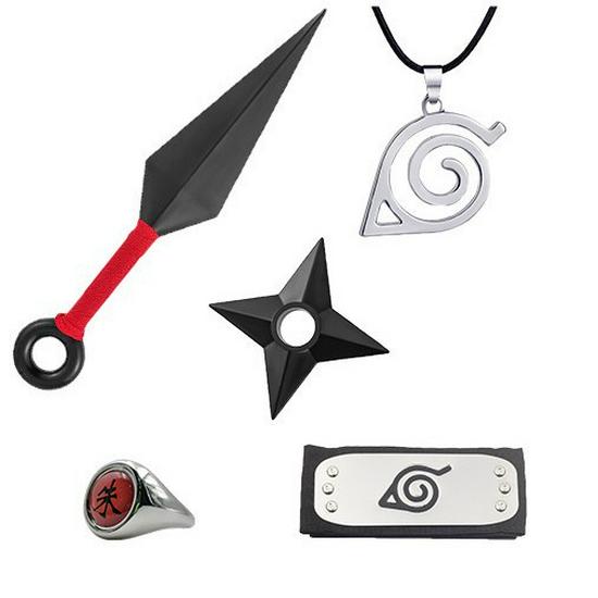 Available: Kakashi Mask, Naruto Kunai & Shuriken, Konoha Headband Set