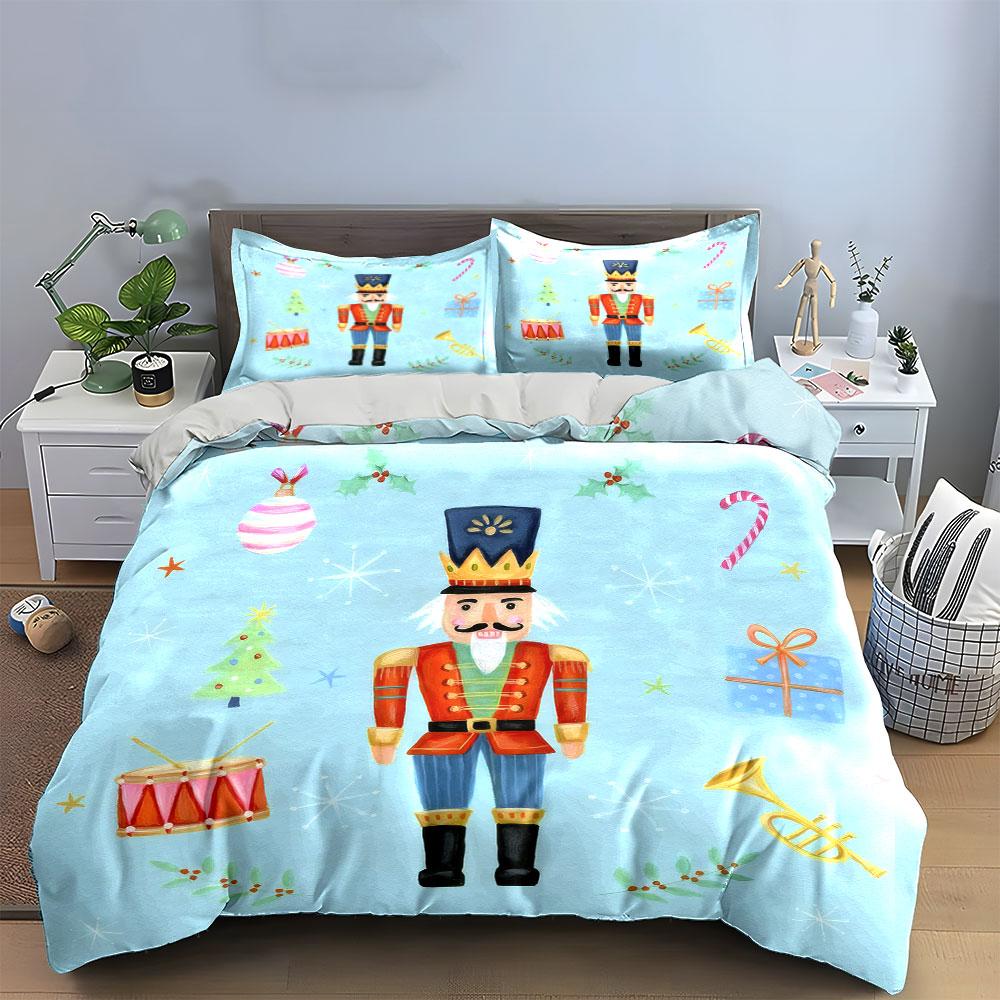 Nutcracker Christmas Pattern Bedding Duvet Cover Set (1*Duvet Cover 2*Pillowcases, without duvet insert)