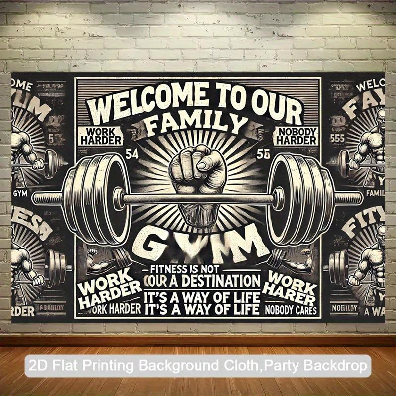 One 2D Flat Gym Motivational Backdrop with the Text "Welcome To Our Home Gym"