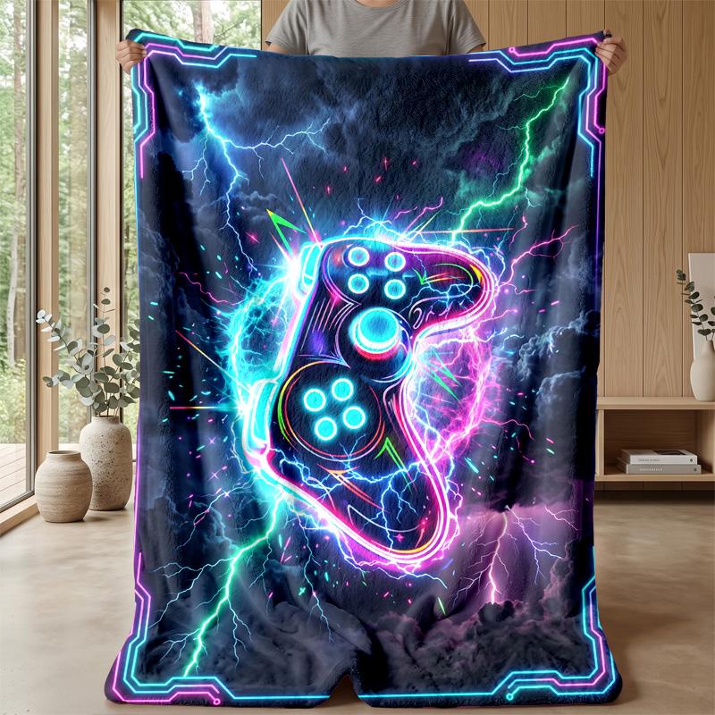 Neon Game Controller Lightning Theme blanket Lightweight Warm Flannel Blanket Decorative Throw Blanket for Home Decoration