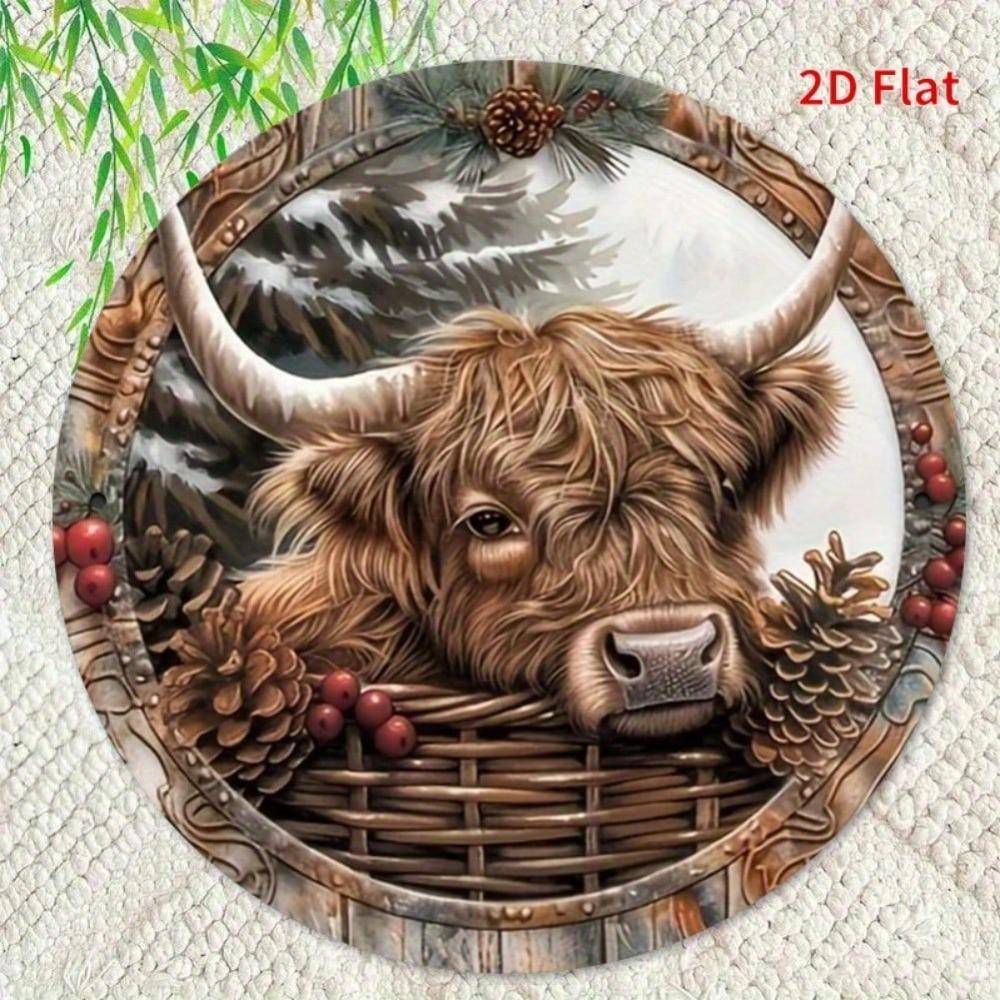 Vintage Highland Cow Metal Wall Art Christmas Wreath Sign Rustic Bohemian Decor