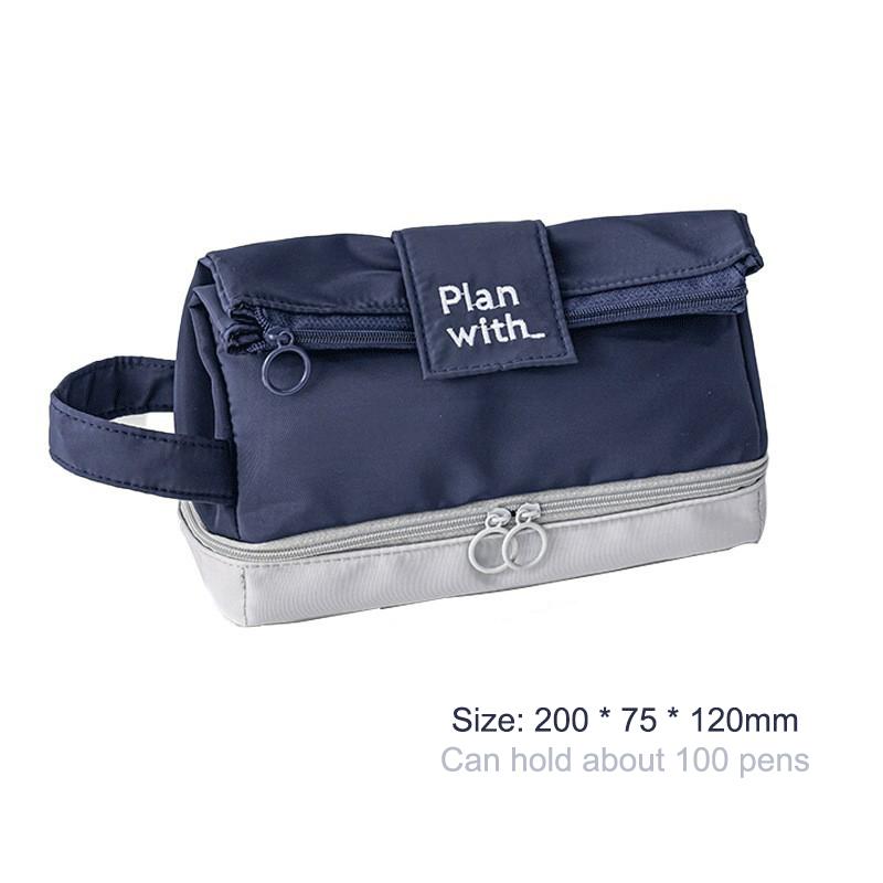 Folding Double Layer Pen Bag Creative Simple Pen Bag Large Capacity Stationery Storage Bag Student Pencil Box Gifts