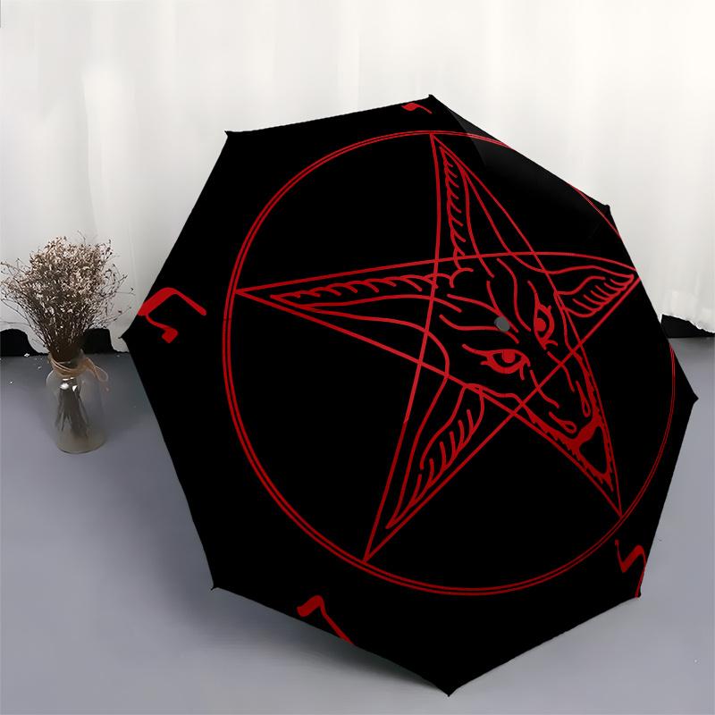 Devil's Triangle: Red Ink Symbol on Black BackgroundUmbrella, Portable 3-Fold Compact Umbrella,Christmas Gift ES489