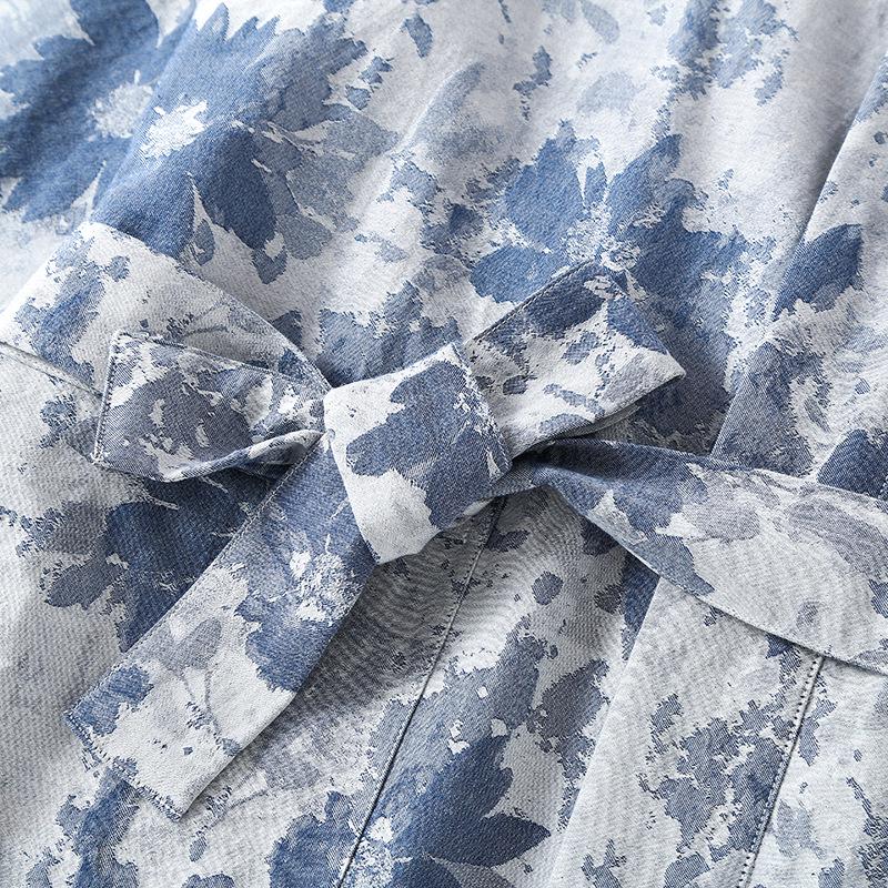 Men's Yarn-Dyed Pure Cotton Gauze Mid-Length Tie-Up Robe with Three-Quarter Sleeves – Spring to Autumn Wear