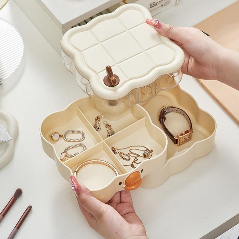 Rotating Multi Layer Jewelry Box for Accessories Space Saving Earrings Rings Holder Desktop Cosmetics Storage Container