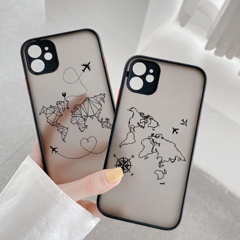 World Map Travel Airplane Phone Case For Iphone 16 15 13 14 11 12 Pro Max 7 8 Plus SE2 X XR XS Back Shockproof Cover Shells