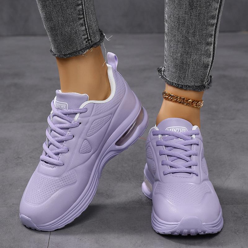 Women Fashion Air-cushion Sneakers PU Leather Running Shoes Anti-slip Outdoor Sports Shoes Elastic Gym Trainers
