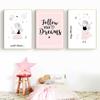 Pink Baby Girl Room Decor Nordic Kids Poster For Children Nursery Wall Art Cartoon Kite Pictures Posters Prints Canvas Painting
