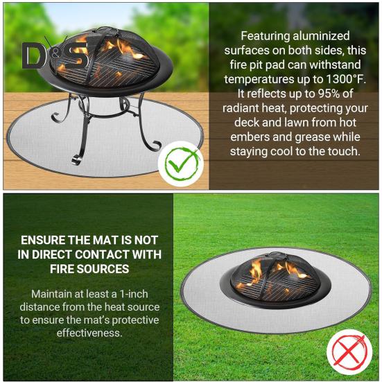 Outdoor Fireproof Mat Heat-Resistant Flame Retardant Anti-slip Deck Patio Lawn Camping Stove BBQ Grill Firepit Aluminum Foil Rug Fireplace Hearth Pad
