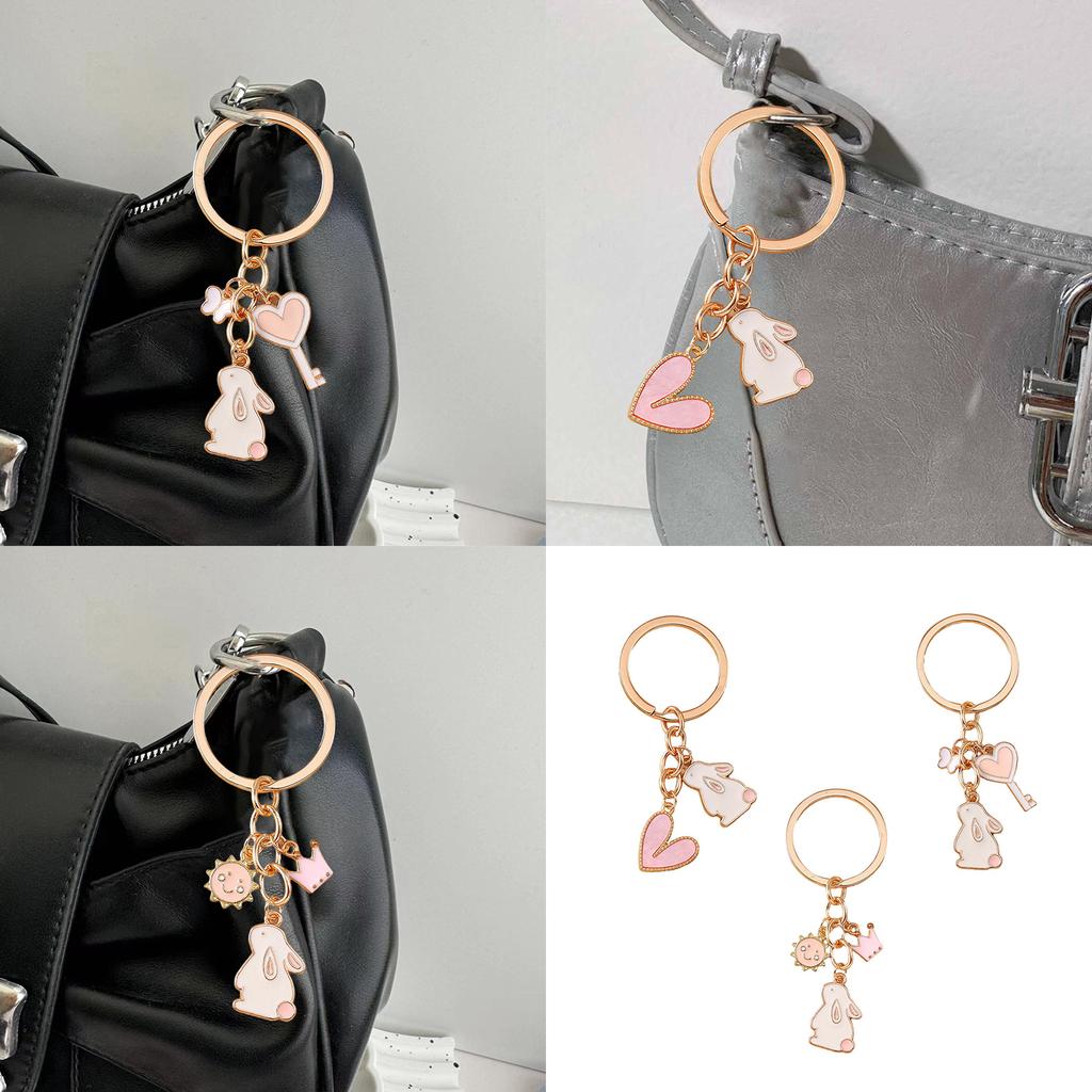 Creative Cartoon Heart Rabbit Keychain Featuring Crown Rabbit Design Durable Alloy Pendant for Young Women and Students