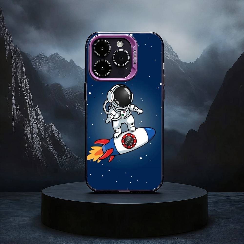 Cartoon Astronaut Cute Phone Case For iPhone17,16,15,14,13,12,11 Plus,Pro Max Black Candy silver phone case