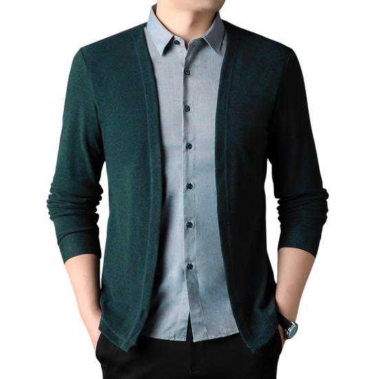 Men Shirt Fake Two-piece Cardigan Turn-down Collar Single-breasted Long Sleeves Color Matching Knitted Formal Business Style Top