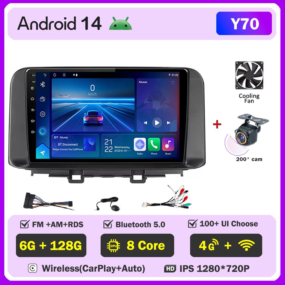 For Hyundai Encino Kona 2017 2018 2019 Android 14 Car Stereo GPS 8 Core Touch Screen CarPlay Android Auto No DVD Touch Screen