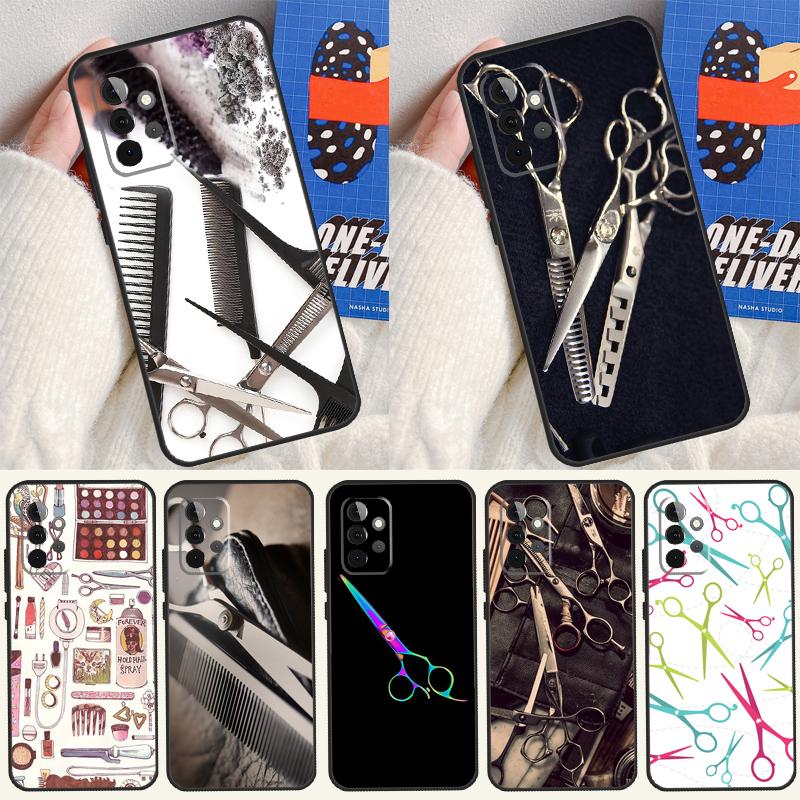 Hair Stylist Scissors Brush Switch Case For Samsung Galaxy A13 A35 A15 A55 A53 A33 A36 A56 A26 A16 A22 A32 A52 A54 A34 A05 A06