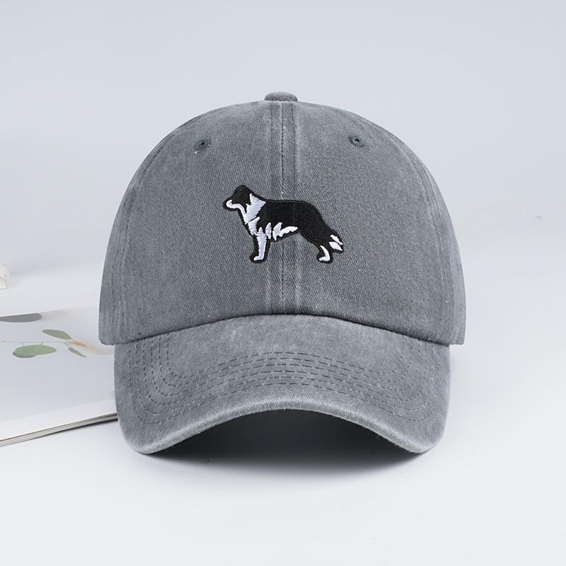Mlfo Border Collie Embroidered Washed Baseball Cap – Spring/Summer Fashion Hat, Unisex, Adjustable Sun Hat, Casual Hat