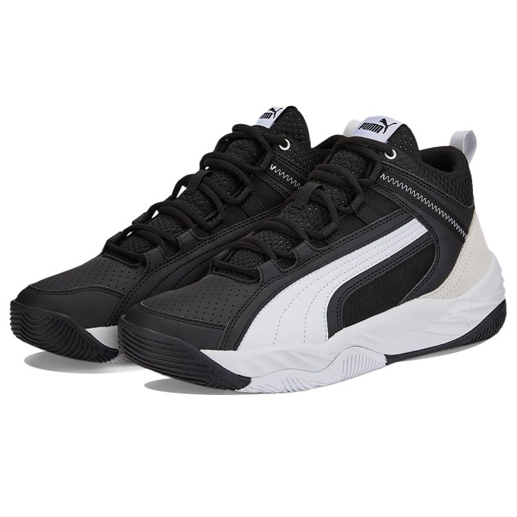 Puma Rebound Future Evo Core Fabric Leather Mid-Top Retro Basketball Shoes Unisex sneaker Black White 386379-01