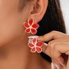Vintage Oil Drop Flower Silver Needle Earrings Ankara Red Commuter Earrings