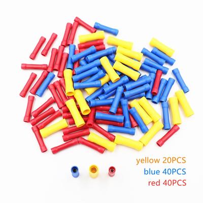 100Pcs BV1.25 BV2 BV5.5  Insulated Butt Connector Electrical Automotive Cable Wire Crimp Terminal