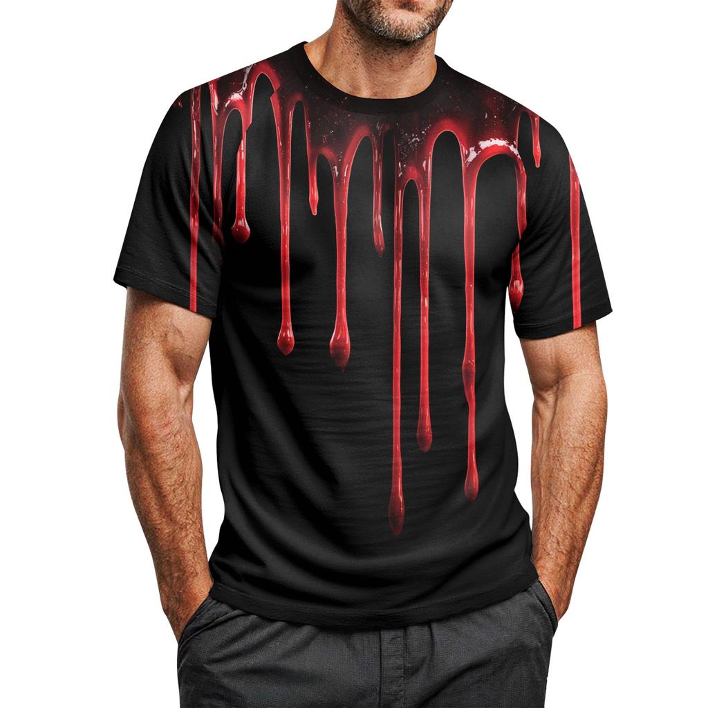 Men's Halloween Printed Round Neck Raglan Short Sleeve Top T-Shirt