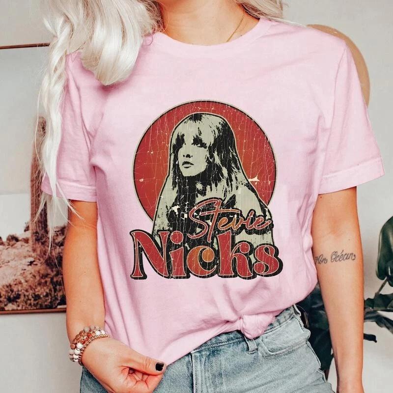 2026 Summer Womens Stevie Nicks Vintage TShirt Cotton and Breathable Short Sleeve Streetwear Oversized Loose Casual