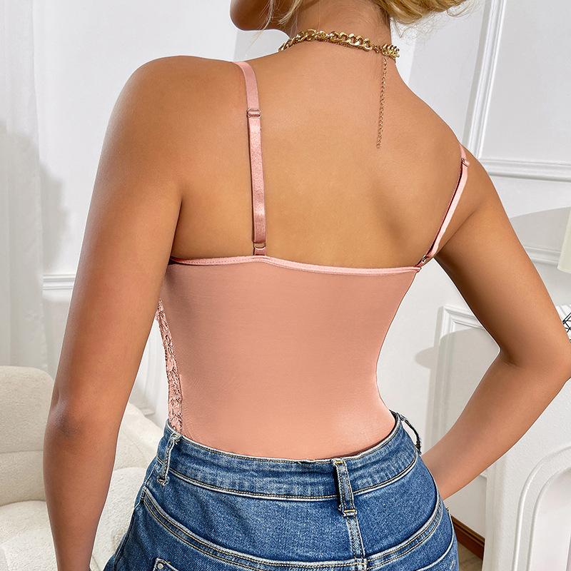 European & American Multi-Color Lace Patchwork Sexy Bodysuit - Slim Fit See-Through Suspender