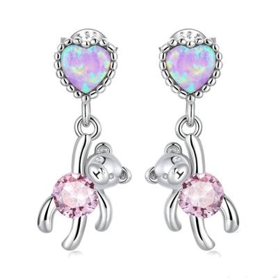 Orecchini Orsetto Love Opale Design Cuore Orecchini Argento S925 da Ragazza