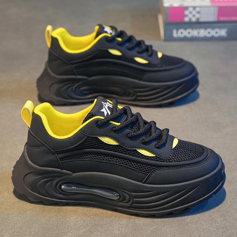 

2024 autumn new thick-soled heightening casual shoes men s mesh breathable and comfortable sports shoes lightweight trendy running shoes 44 чорний