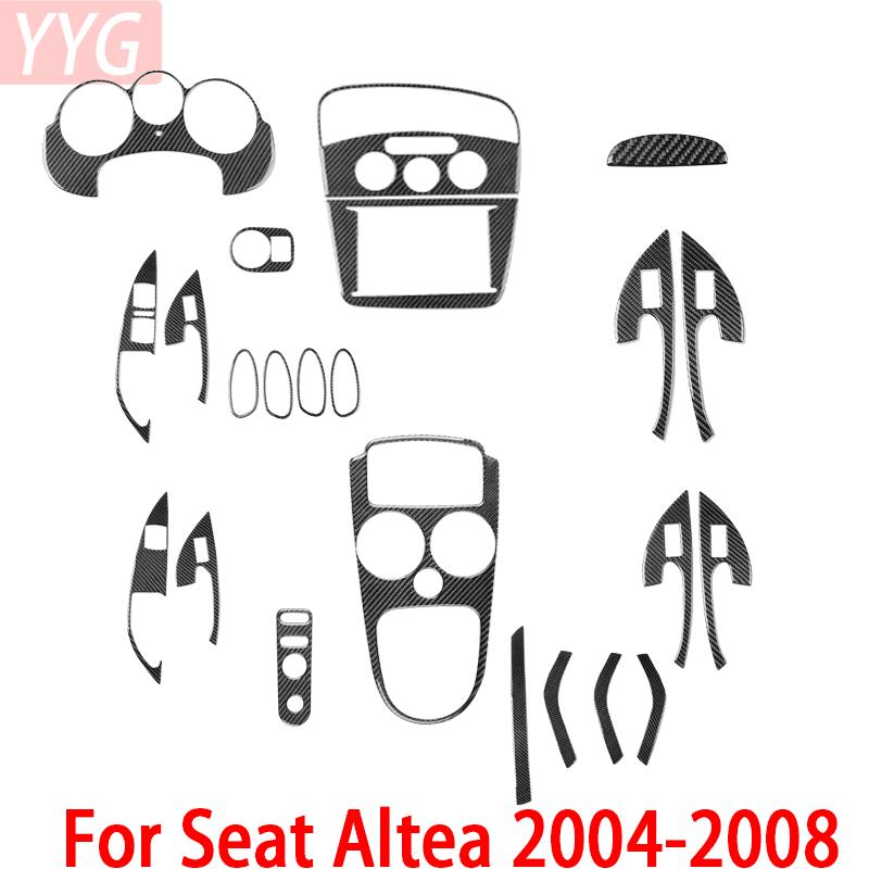 For Seat Altea 2004-2008 Carbon Fiber Car Parts Center Console Air Vents CD Panel Speedometer Door Handle Decorative Stickers