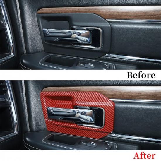 Inner Door Handle Bowl Cover Decor Trim Frame Red Carbon For Dodge Ram 2011-2017