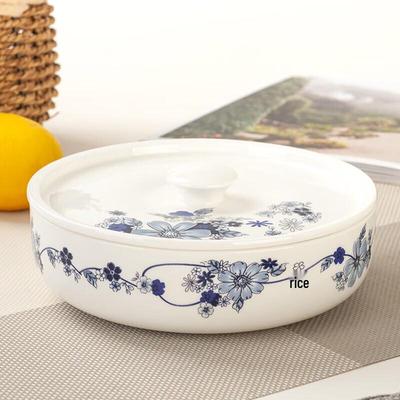 Tangshan Bone China 7-inch Deep Soup Bowl with Lid - Green Floral