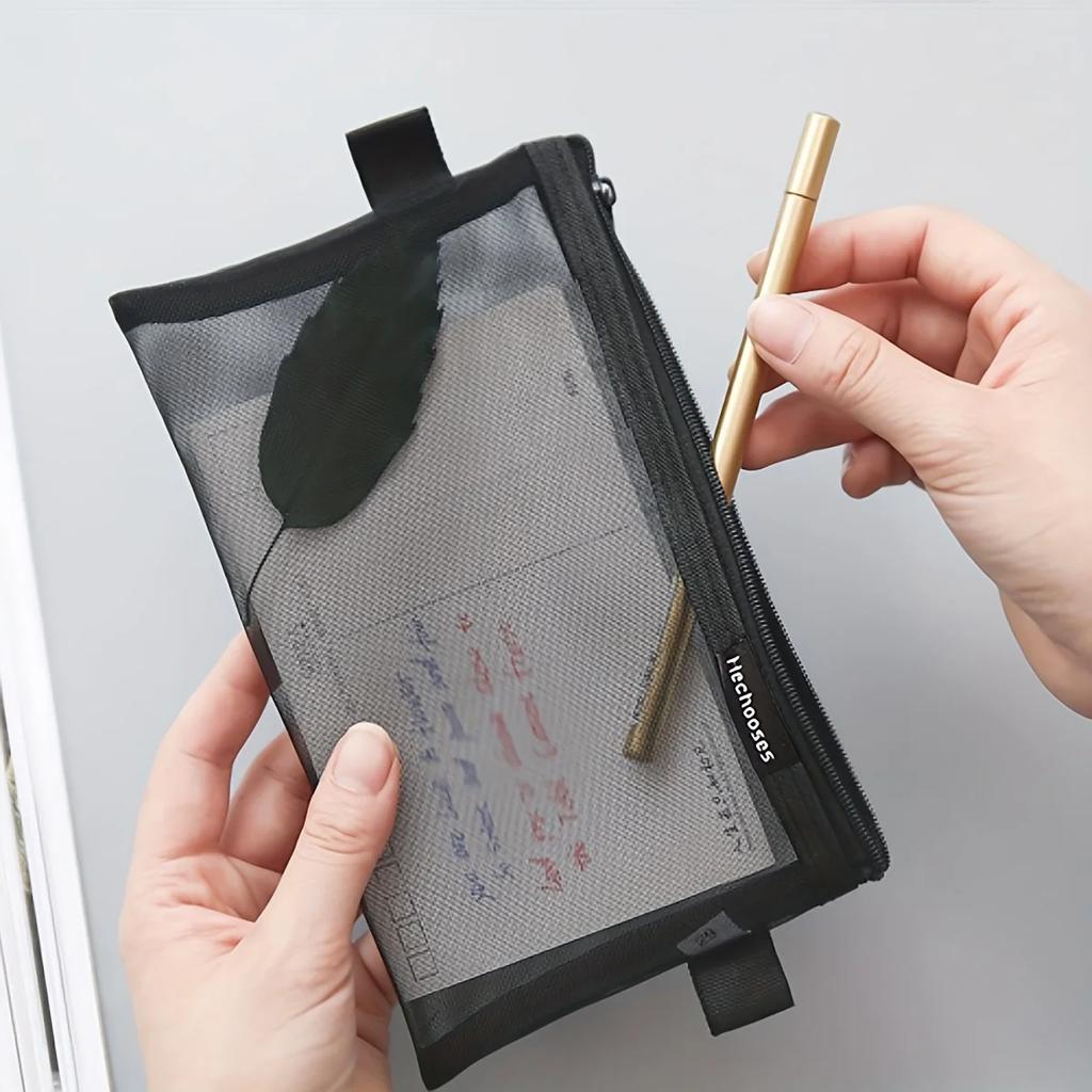 1pc-Zipper mesh pencil case, multifunctional stationery storage bag, used for cosmetics, makeup, travel accessories