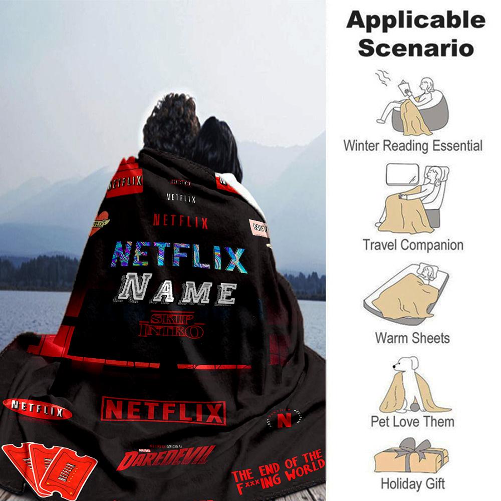 Netflix Logo Four Seasons Blanket Customized With Your Name Lightweight And Warm Perfect Gift For Home Office Camping Sofa Travel Beach Durable